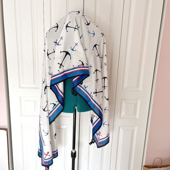 The Limited Red Blue White Anchor Nautical Cruise Polyester Long Wrap Scarf - Picture 3 of 6